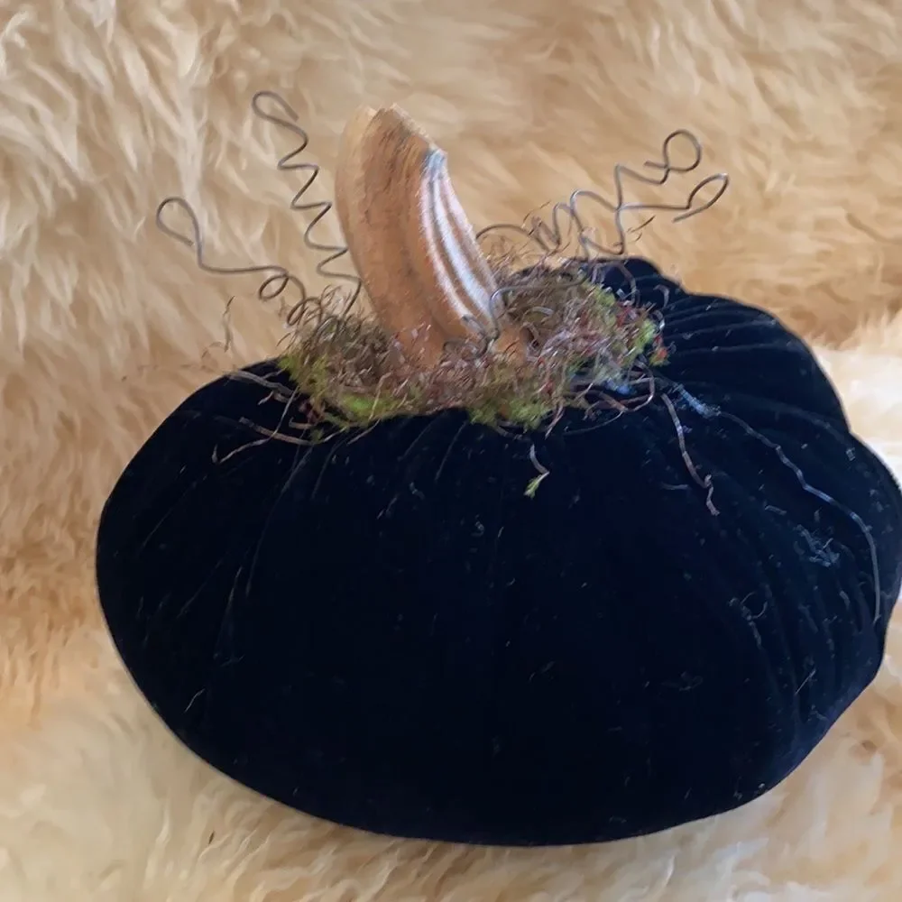 Handmade Fall Holiday Black genuine VELVET Pumpkin Decor